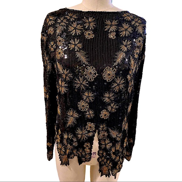 Chanson D’amour Beaded Silk Evening Blouse - Picture 1 of 4